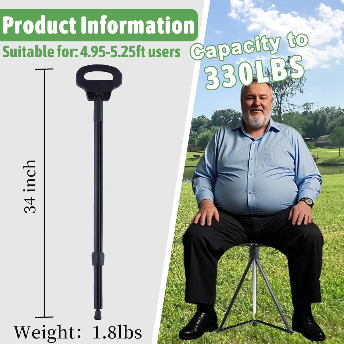 Multifunction Seat Telescopic Walking Stick