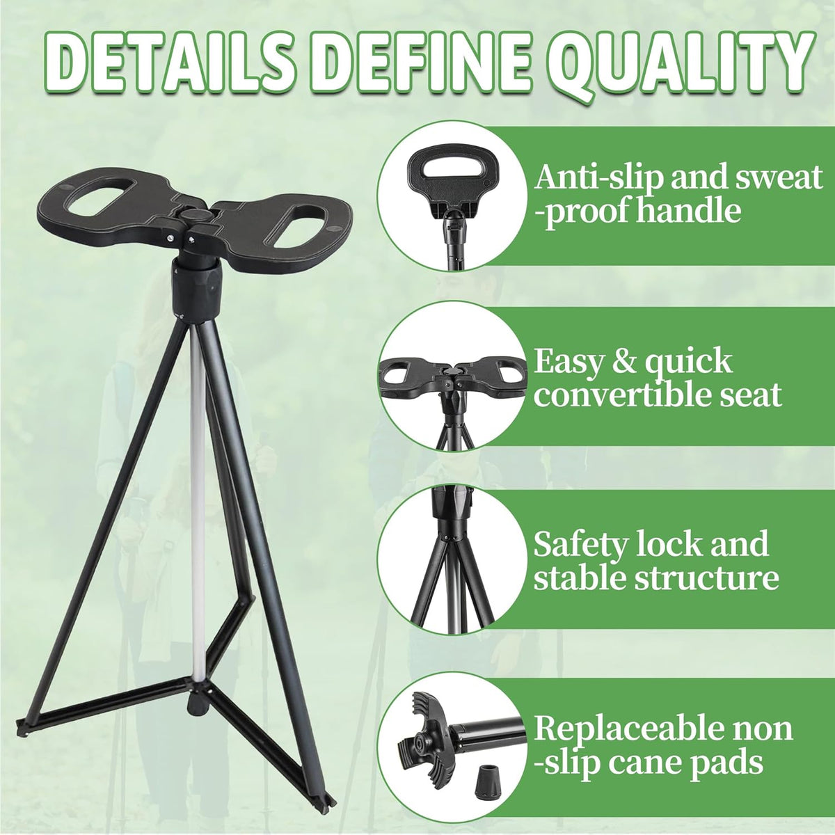 Multifunction Seat Telescopic Walking Stick
