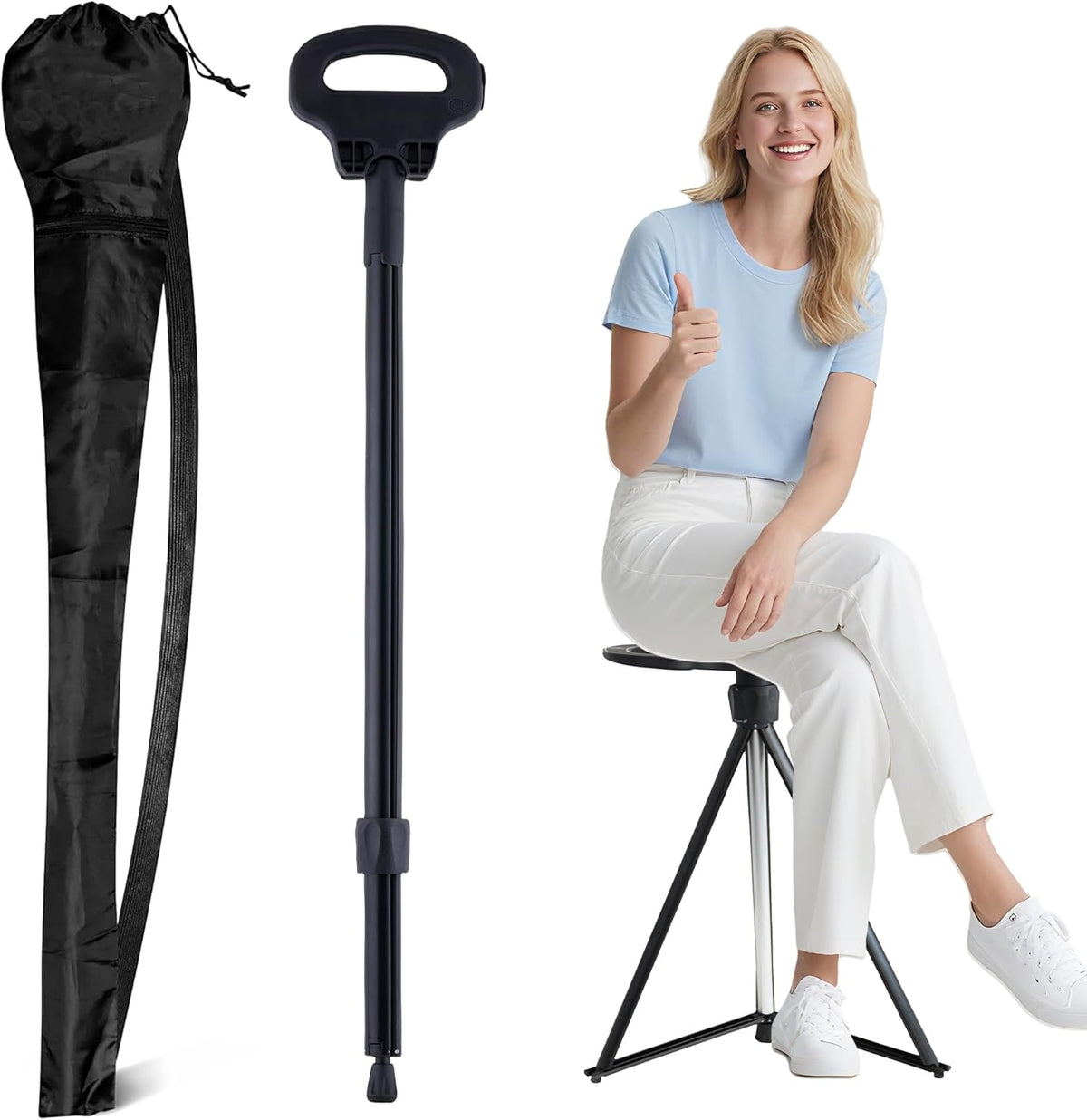 Multifunction Seat Telescopic Walking Stick