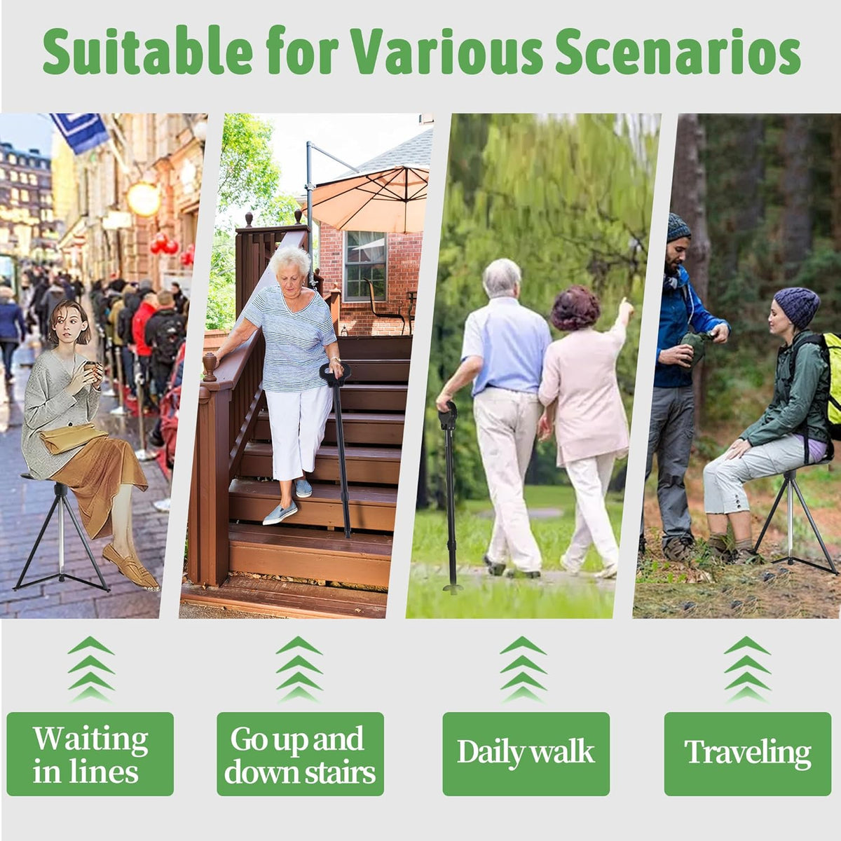 Multifunction Seat Telescopic Walking Stick