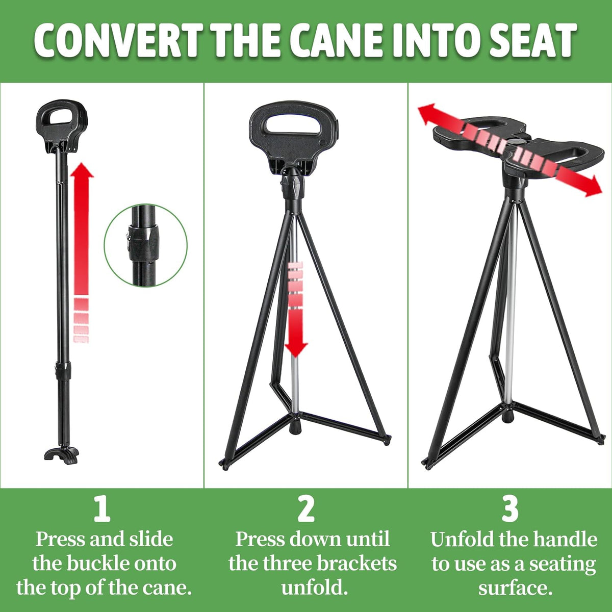 Multifunction Seat Telescopic Walking Stick