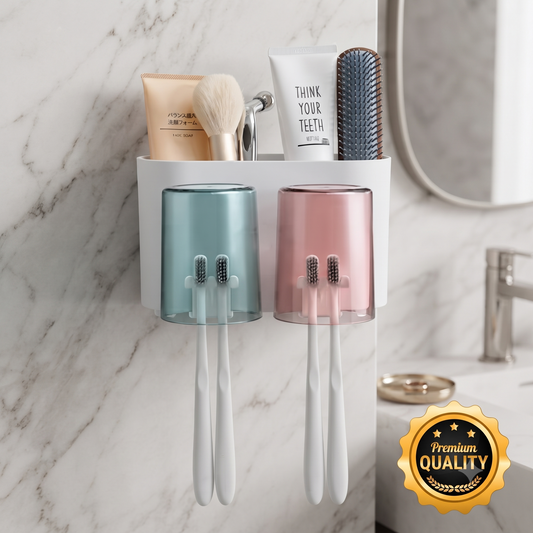 High Quality Wall Mounted Toothbrush Holder with Bathroom Storage Organizer